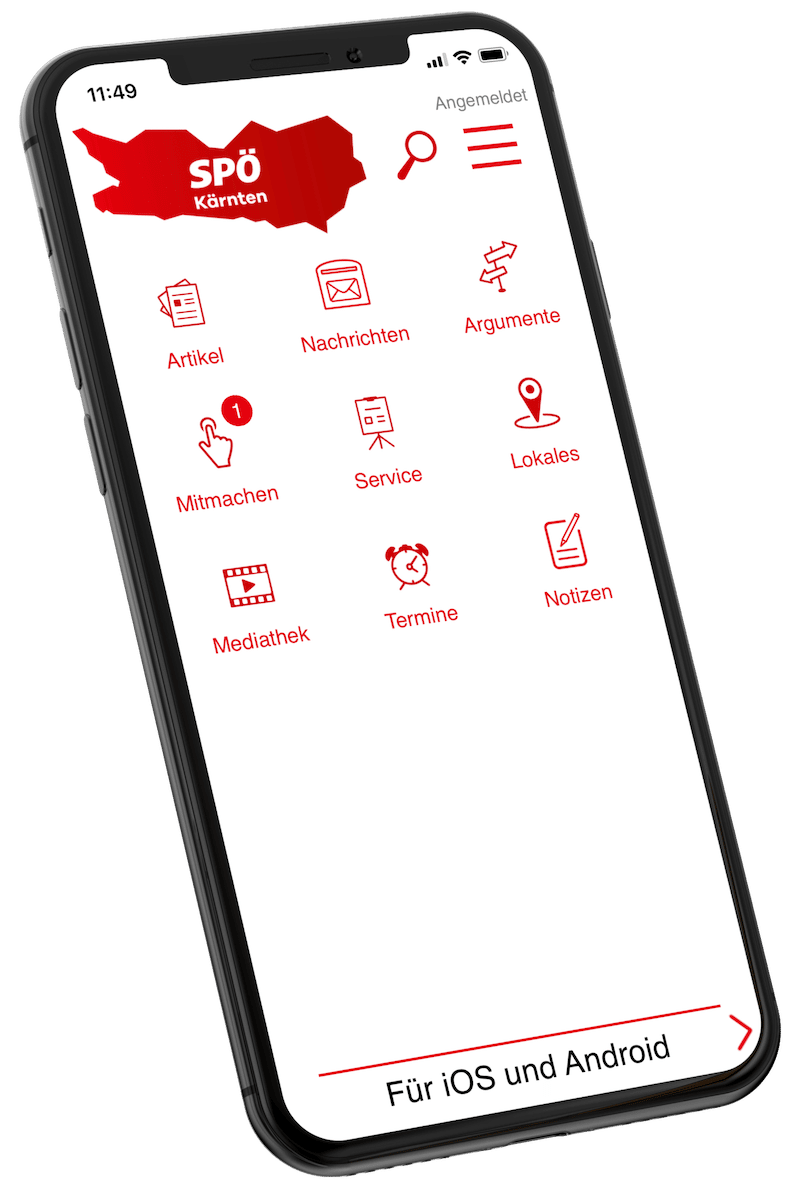 Die SP&Ouml; K&auml;rnten App auf einem Smartphone