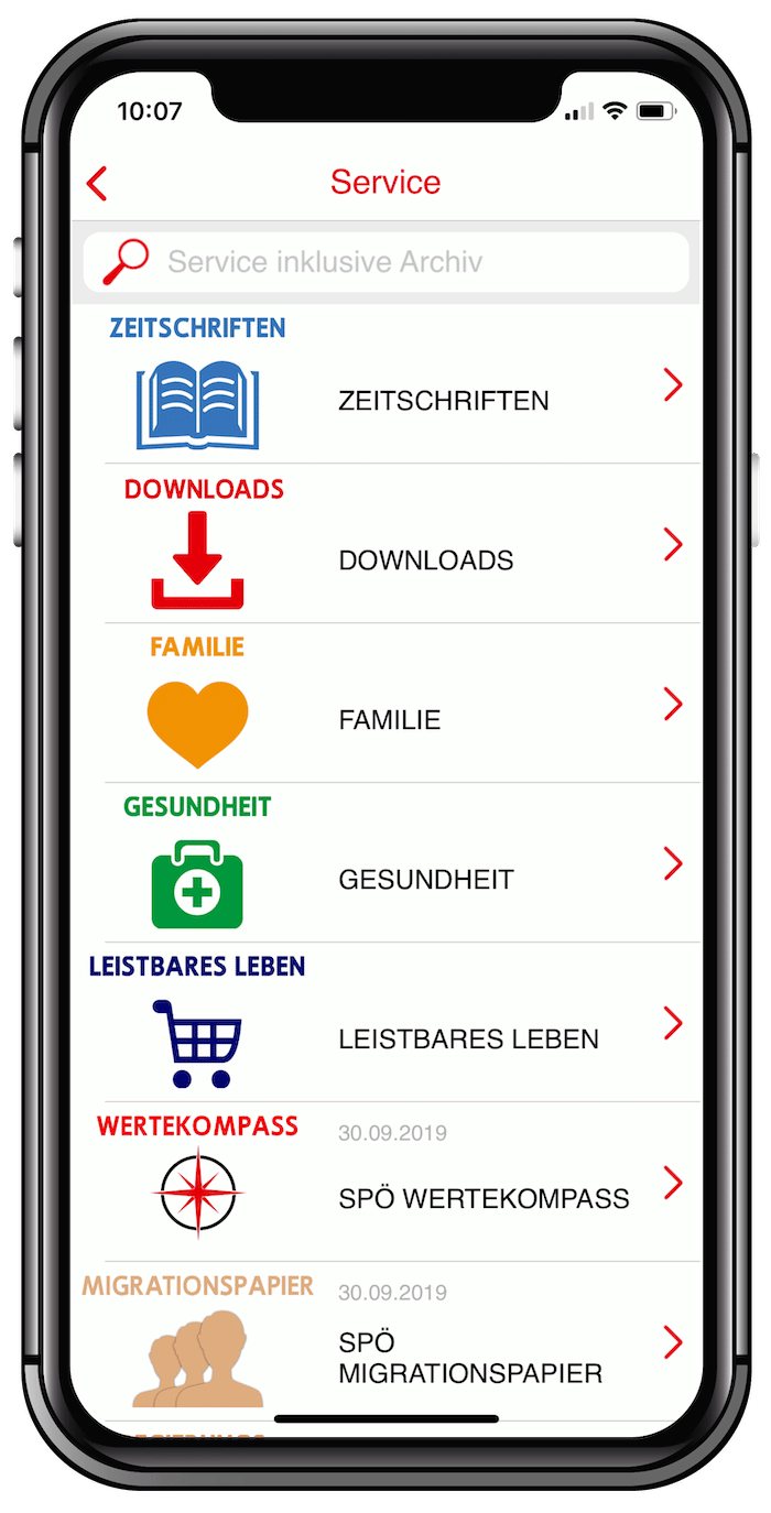 Service-Ansicht der SP&Ouml; K&auml;rnten App